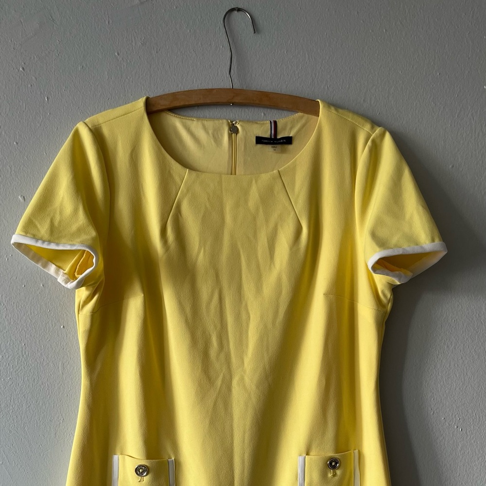 Tommy Hilfiger Yellow Faux-Pocket Stretch Shift Dress Short Sleeve Plus Size